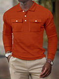 kkboxly Stylish Solid Men's Casual Comfy Long Sleeve Shirt With Pocket Design, Spring Fall