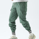 kkboxly  Men's Drawstring Flap Pocket Cargo Pants, Loose Trendy Jogger Pants