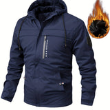 kkboxly Warm Fleece Hooded Jacket, Men's Casual Winter Jacket Coat For Outdoor Activities