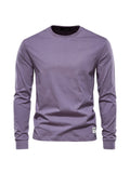 kkboxly  Men's Basic Solid Cotton O-neck Long Sleeve T-Shirt