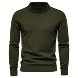 kkboxly  All Match Knitted Sweater, Men's Casual Warm High Stretch Stand Collar Pullover Sweater For Fall Winter