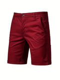 Men's Classic Fit Cotton Twill Flat Front Solid Chino Short With Slant Pockets And Elastic Waist