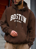 kkboxly Plus Size Men's "BOSTON" Print Hooded Sweatshirt Oversized Hoodies Fashion Casual Tops For Spring/autumn, Men's Clothing