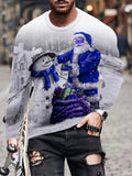 kkboxly  Santa & Snowman 3D Anime Print Men's Stylish Long Sleeve Round Neck T-shirt, Spring Fall