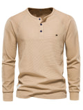 kkboxly  Waffle Henley T-Shirt Men's Basic Breathable Long Sleeve  Henley T-Shirts