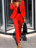 kkboxly  Solid Two-piece Set, Casual Button Front Blazer & Slim Pants Outfits, Women's Clothing