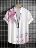 kkboxly  Flower & Bamboo Print Men's Casual Short Sleeve Shirt, Men's Shirt For Summer Vacation Resort