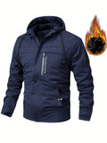 kkboxly Warm Fleece Hooded Jacket, Men's Casual Winter Jacket Coat For Outdoor Activities