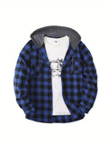 kkboxly  Plaid Shirt Coat For Men Long Sleeve Casual Regular Fit Button Up Hooded Shirts Jacket