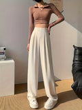 kkboxly  Solid High Waist Pants, Casual Wide Leg Button Pants, Women's Clothing