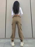 Solid Flap Pockets Cargo Pants, Casual Elastic Waist Pants For All-season, Women's Clothing