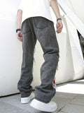 kkboxly  Loose Fit Patchwork Jeans, Men's Casual Street Style Wide Leg Pants With Creative Tassels