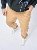 Plain Khaki Loose Fit Jeans, Men's Casual Street Style Mid Stretch Denim Pants For Spring Summer