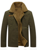 Men's Warm Fleece Cotton Jacket For Fall Winter, Casual Lapel Biker Jacket Coat