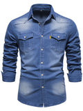 kkboxly  Cotton Denim Shirt Men Long Sleeve Quality Cowboy Shirts For Men Casual Slim Fit Mens Designer Clothing