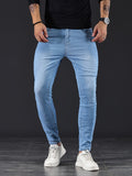 kkboxly  Men's Slim Fit Jeans, Street Style Distressed Medium Stretch Denim Pants