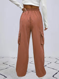 Straight Leg Cargo Pants, Y2K High Waist Solid Pants For Spring & Fall, Women's Clothing