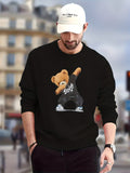 Stylish Teddy Bear Print Trendy Sweatshirt, Men's Casual Graphic Design Slightly Stretch Crew Neck Pullover Sweatshirt For Autumn Winter