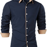 kkboxly  Men's Casual Trim Contrast Button Long Sleeve Shirt