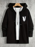 Letter V In The Mist Print Men's Hooded Sweatshirt Casual Long Sleeve Hoodies With Full Zip-Up Gym Sports Hooded Jacket