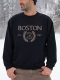 kkboxly  Men's Pullover Round Neck Long Sleeve Sweatshirt Letter "Boston" Pattern Casual Top For Autumn Winter Men's Clothing