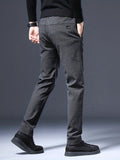 Men's Comfy Straight Leg Business Trousers, Slim Fit Pants With Pockets For Business Formal Occasion