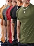 kkboxly  5pcs Men's Fashion Sports T-shirt, Casual Stretch Round Neck Tee Shirt For Summer