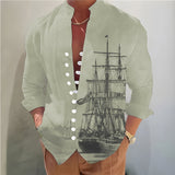 kkboxly  Sailboat 3D Pattern Print Men's Casual Long Sleeve Shirt, Men's Shirt For Spring Summer Autumn, Tops For Men