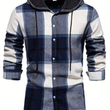 kkboxly  2023 Spring And Autumn New Men's Loose Hooded Plaid Shirt