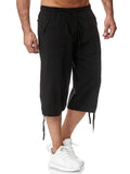 kkboxly  Comfy Cropped Shorts, Men's Casual Solid Color Waist Drawstring Active Shorts For Summer Fitness