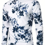 kkboxly  Men's Casual All Over Print Shirt Long Sleeve Turndown Collar Blouse Shirt