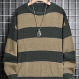 kkboxly  Trendy Men's Color Block Knitted Sweater - Warm And Comfortable Loose Pullover For Stylish Men