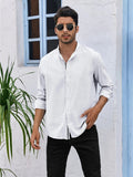 kkboxly kkboxly  Men's Stylish Loose Solid Shirt, Casual Slightly Stretch Breathable Button Up Long Sleeve Shirt Top For City Walk Street Hanging Outdoor Activities