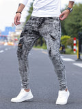 kkboxly Slim Fit Ripped Jeans, Men's Casual Street Style Distressed Stretch Denim Pants