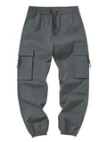 Kid's Pockets Patched Cargo Pants, Elastic Waist Trousers, Boy's Clothes For All Seasons