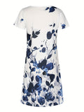 kkboxly  Floral Print V Neck Dress, Casual Short Sleeve Dress For Spring & Summer, Women's Clothing