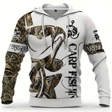 Men's Casual Fishing Pattern 3D Print Hooded Sweatshirt