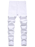 Men's Casual Ripped Slim Fit White Cotton Jeans