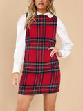 Mini Sleeveless Women's Plaid A Line Short Dress for Xmas Party Round Neck Christmas Dresses