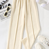 kkboxly  Girls Fashion Solid Color Casual Sports High Waist Wide Leg Pants Straight Leg Pants