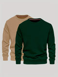 2Pcs Trendy  Solid Sweatshirt, Men's Casual Classic  Design Crew Neck Pullover Sweatshirt For Men Fall Winter