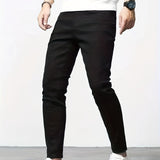 kkboxly  Contrast Stitching Slim Fit Jeans, Men's Casual Street Style Mid Stretch Denim Pants For Spring Summer