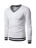 kkboxly  Men's Colorblock Autumn Winter Warm V-Neck Long Sleeve Sweatshirt