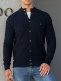 kkboxly  Men's Classic Design Knitted Cardigan Cotton Blend Button Mock Neck Sweater