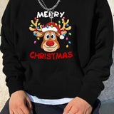 kkboxly Fashionable Men's Casual Christmas Reindeer Print,Long Sleeve Round Neck Sweatshirt,Suitable For Outdoor Sports,For Autumn And Winter,Can Be Paired With Hip-hop Necklace,As Gifts