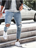 kkboxly  Slim Fit Ripped Jeans, Men's Casual Street Style Distressed Mid Stretch Denim Pants For Spring Summer