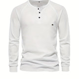 kkboxly  Waffle Henley T-Shirt Men's Basic Breathable Long Sleeve  Henley T-Shirts