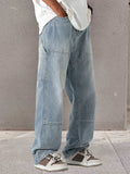 kkboxly  Regular Fit Jeans, Men's Casual Street Style Straight Leg Denim Pants For Spring Summer