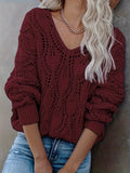 kkboxly  Cut Out V Neck Sweater, Casual Long Sleeve Sweater For Fall & Winter, Women's Clothing