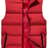 kkboxly  Warm Unisex Winter Vest, Men's Casual Zipper Pockets Stand Collar Zip Up Vest For Fall Winter